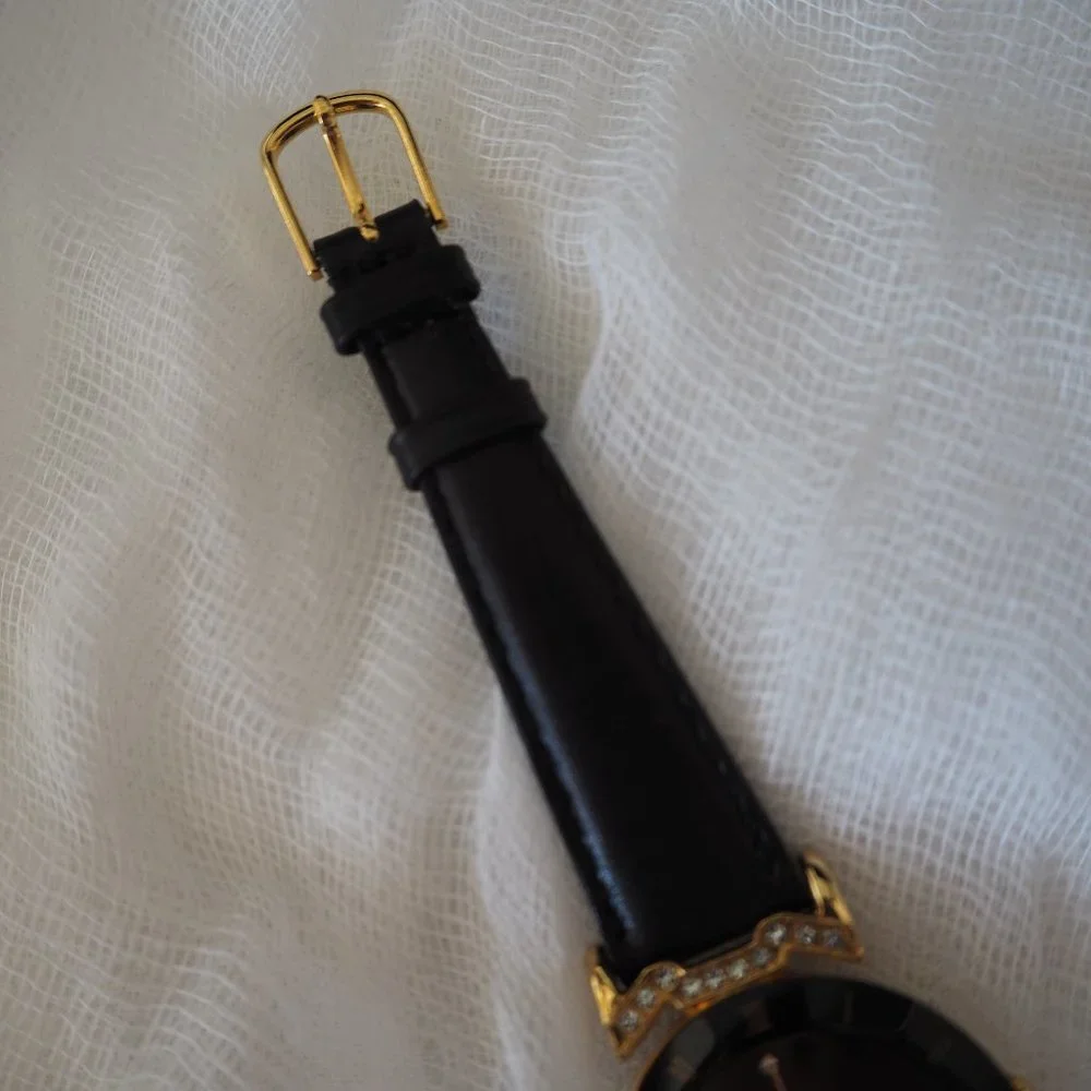Pierre Nicol gold crystal lug faceted black leather watch - Picture 8 of 14